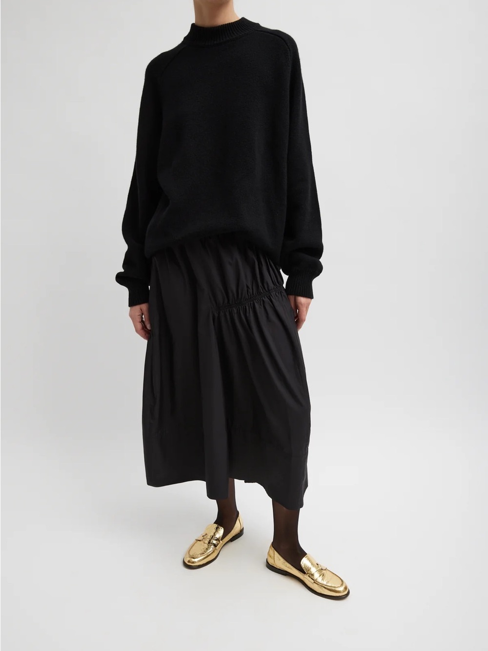 Tibi shirred nylon paneled skirt